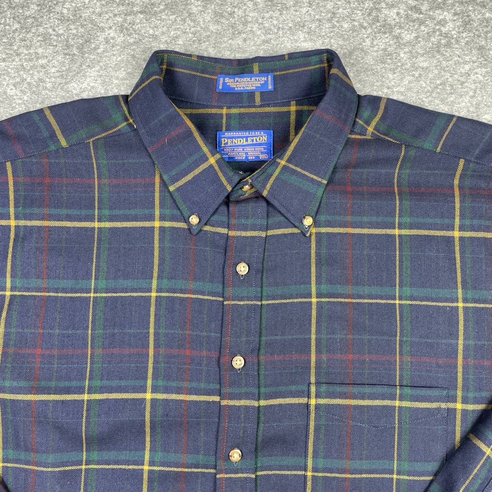 Pendleton 100% Virgin Wool Shirt Mens XXL Blue Sir Pendleton Tartan Plaid Button - Picture 2 of 11